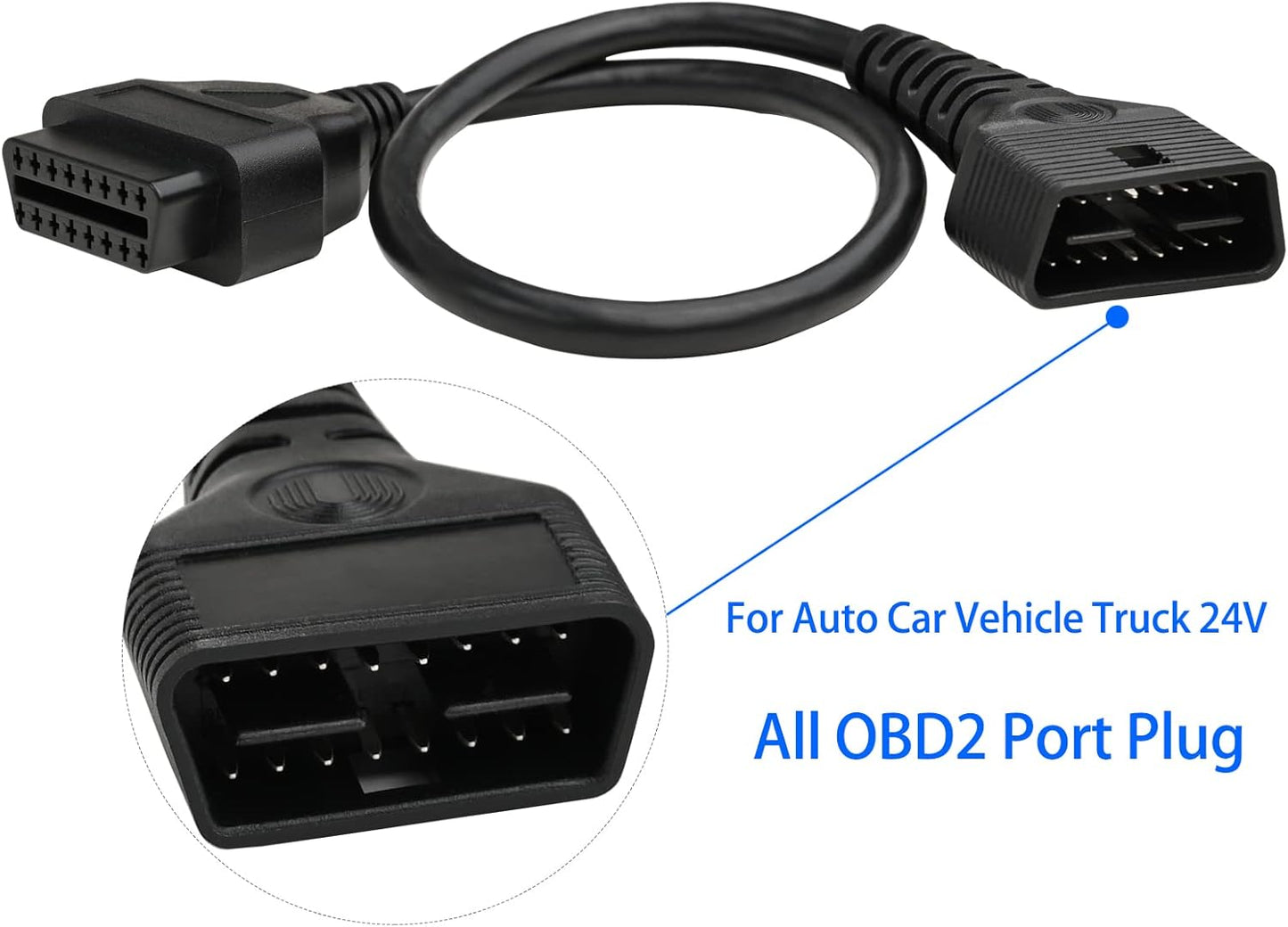 iKKEGOL Full 16 Pin OBD2 OBD II Male to Female Extension Cable Cord Diagnostic Tool Adapter for Auto Car Vehicle Truck 24V All OBD2 Port Plug Connector 24AWG (1M/3.3FT)
