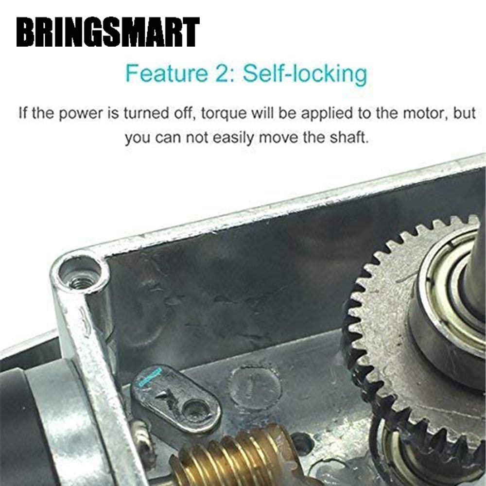 BRINGSMART 24V 5rpm DC Worm Gear Motor 70kg.cm Self-Locking Reversed Mini Turbine Geared Motor for DIY Robot Rotating Table Door Lock Curtain Machine