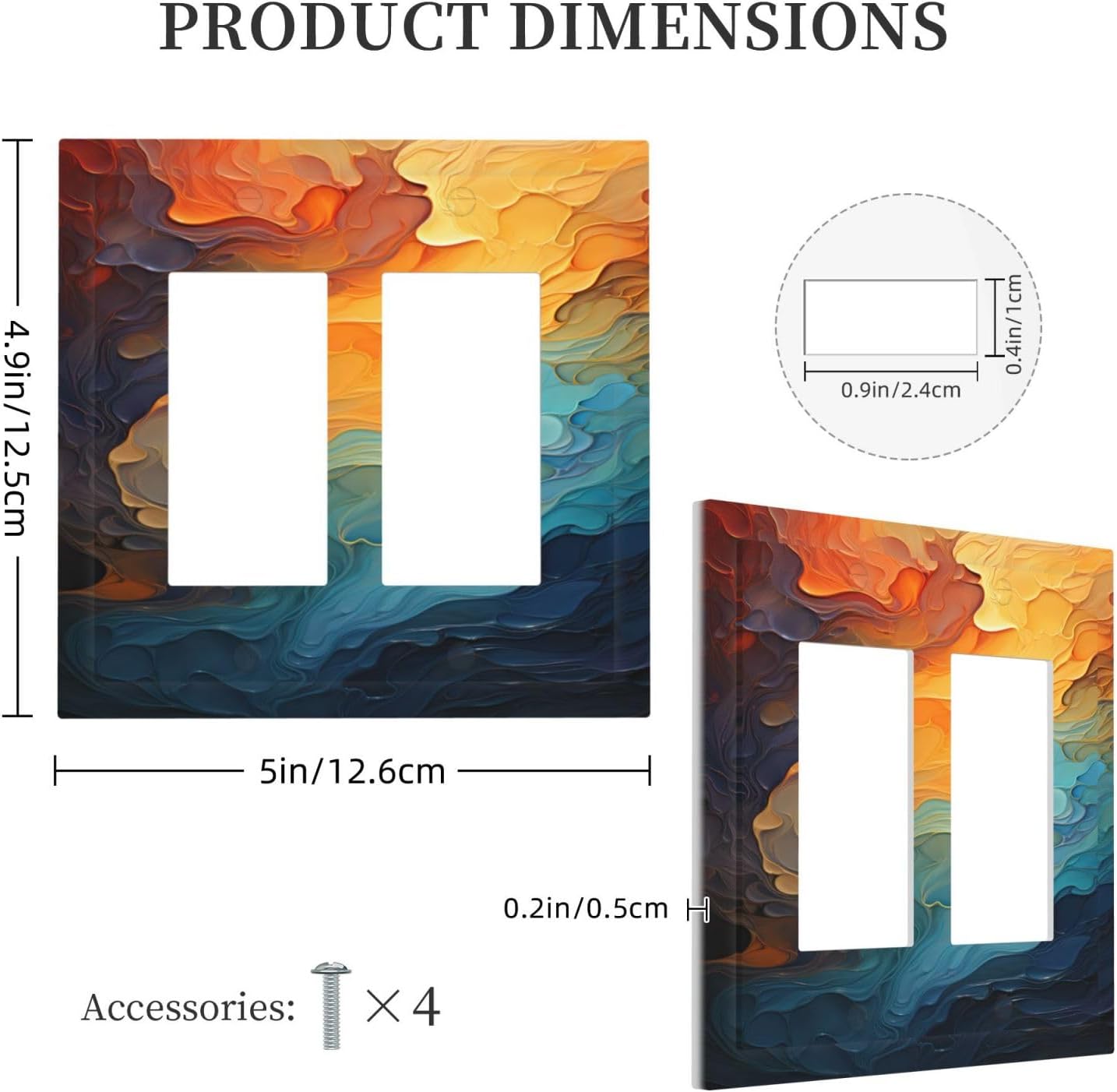 Abstract Colorful Modern Luxury Rainbow Outlet Covers Light Switch Cover Plate 2 Gang Double Rocker Wall Plates Decorative Switch Plates Plug Cover Electrical GFCI Receptacle Cover for Home 4.9 X 5 IN