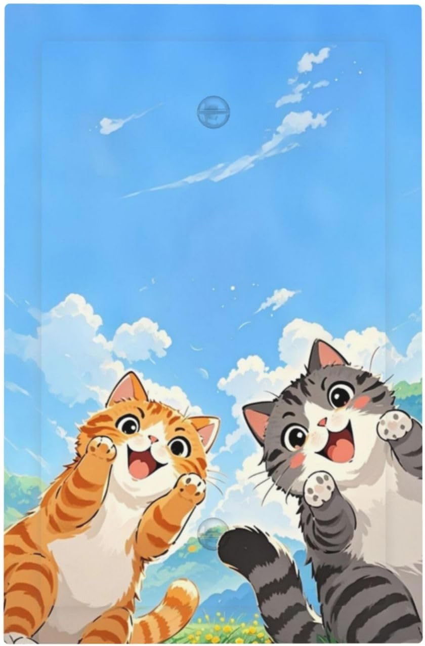 Light Switch Cover Plate Orange Gray Cute Cat Sky Cloud Cat S Paw 1 Gang No Device Blank Electrical Wall Plates Faceplate Decorative Switch Plate For Kids Room Nursery Decor