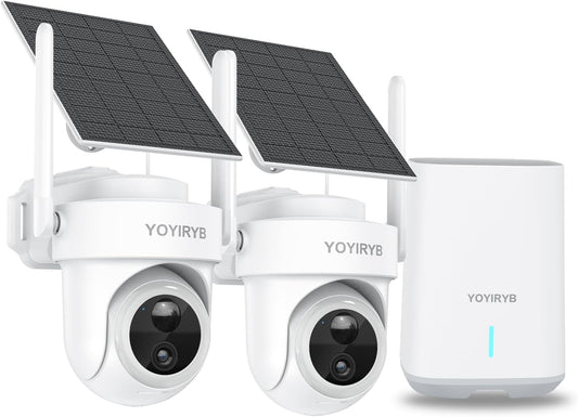 Security Cameras Wireless Outdoor, No Subscription, 4K Solar-Powered Home Security Cameras System with 360° Pan & Tilt, Color Night Vision, Auto Tracking, Easy Setup, 5G & 2.4G WiFi, 2 Cam-Kit