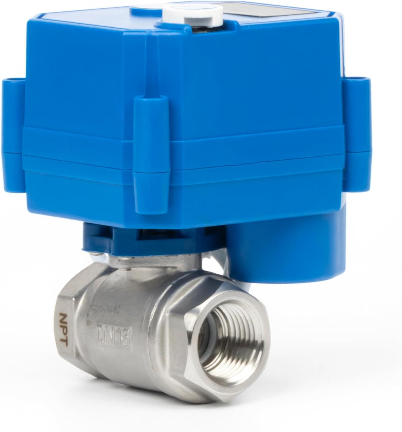 U.S. Solid Motorized Ball Valve with Manual Function - 1/2" Stainless Steel, Full Port, 85-265V AC, 2-wire Automatic Return, Normally Closed
