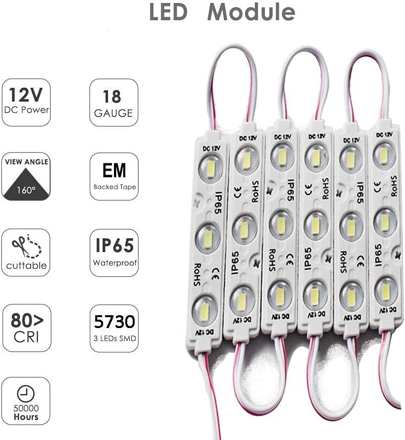 Led Module, LED Windows Lights 6000K 200pcs 99Ft 5730 SMD 150LM Per LED Module IP65 Waterproof for Letter Sign Advertising Signs.(White Light)
