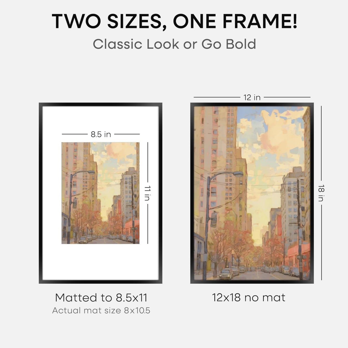 Homeforia 12x18 Picture Frame Black, High End Metal 12x18 Poster Frames with Mat 8.5x11 Photo, 12 x 18 Black Frames Matted to 8.5 by 11 inch Print, 18x12 Thin Frame, Tempered Glass, Wall Kit, Set of 2