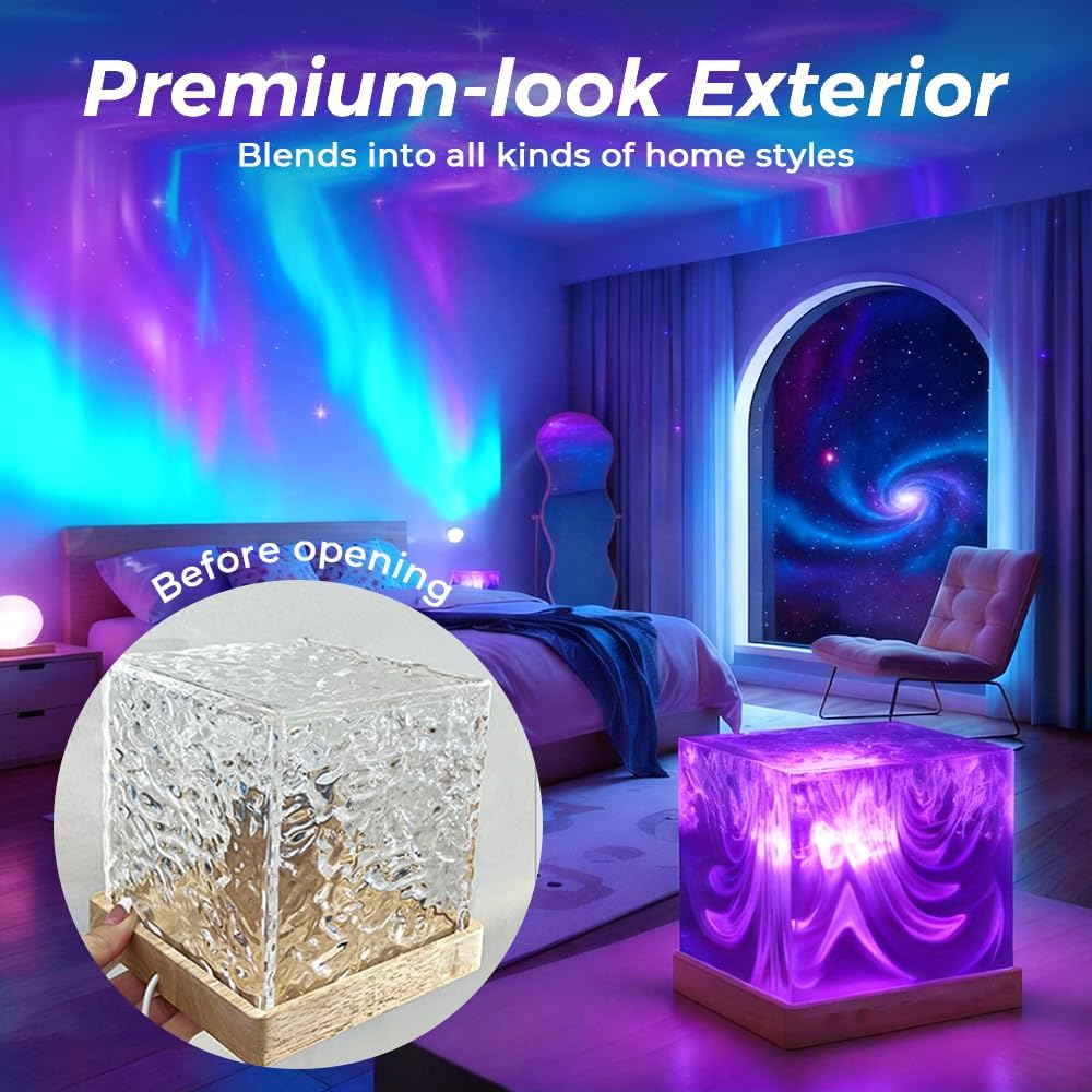 Northern Lights Projector with Remote, 18-Color Aurora Night Light for Bedroom, Galaxy Projector for Teens, Christmas Gift for Boys & Girls (Wood Base)