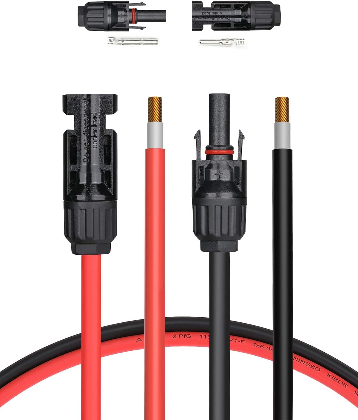 BougeRV 50 Feet 10AWG Solar Extension Cable with Female and Male Connector with Extra Pair of Connectors Solar Panel Adaptor Kit Tool (50FT Red + 50FT Black)
