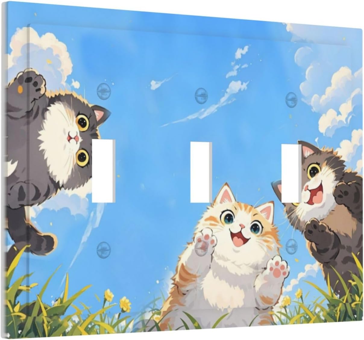 Decorative Switch Plates Orange Gray Cute Cat Sky Cloud Cat S Paw 3 Gang Wall Plate Triple Toggle Light Switch Cover Faceplate Electrical Wall Panels For Kids Room Nursery Decor