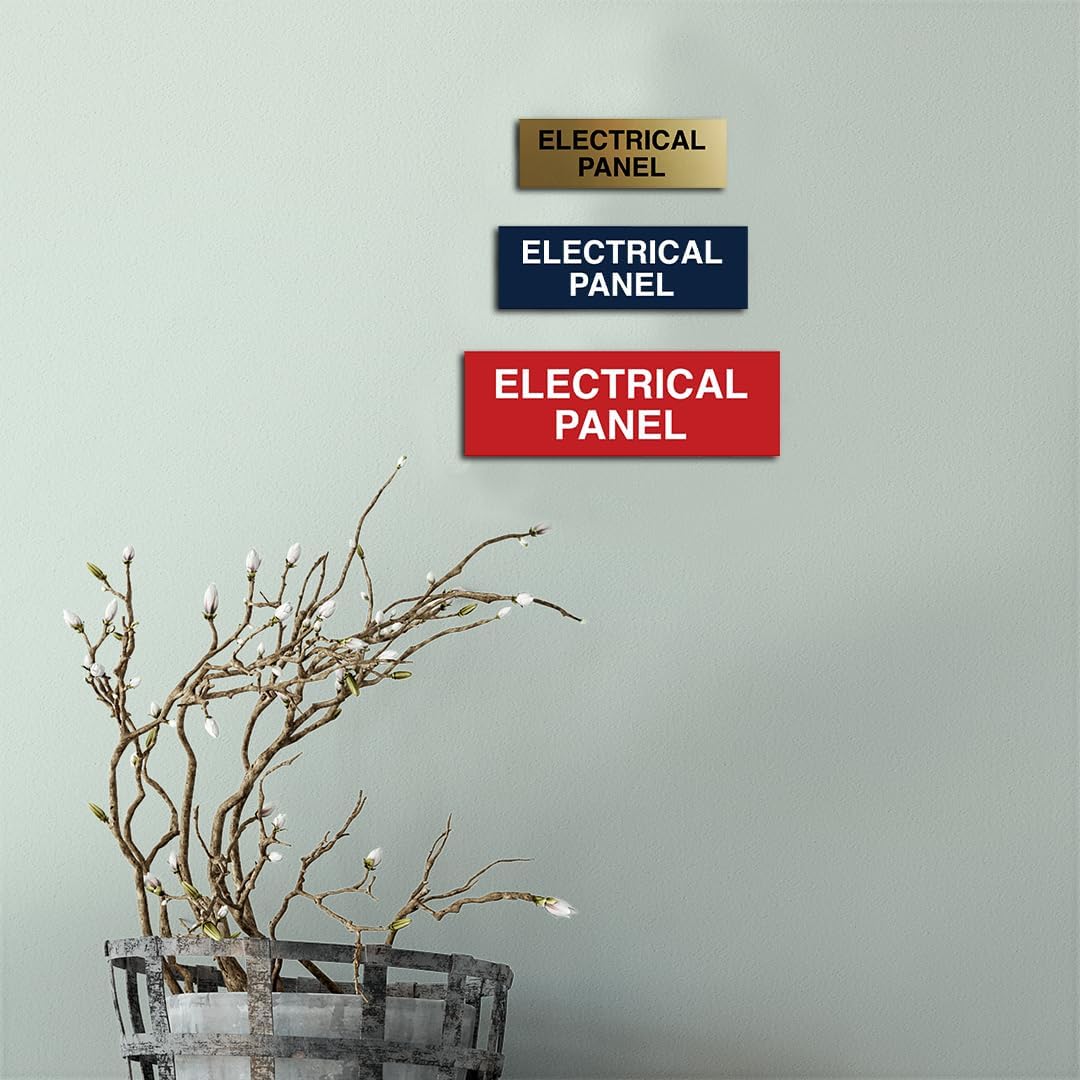 All Quality Basic Electrical Panel Sign - Fire Regulation Safety Compliance Sign - Red/Gold - Large (10 Pack)