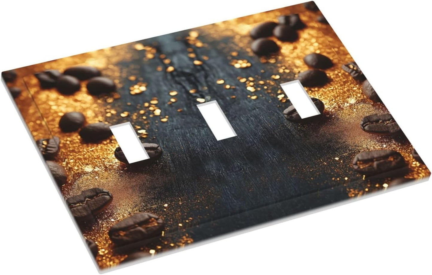 Decorative Light Switch Cover Plate Black Wood Board Gold Dust Coffee Beans 3 Gang Wall Plate Oversized Triple Toggle Switch Cover Plate Jumbo Face Plate for Home Decor