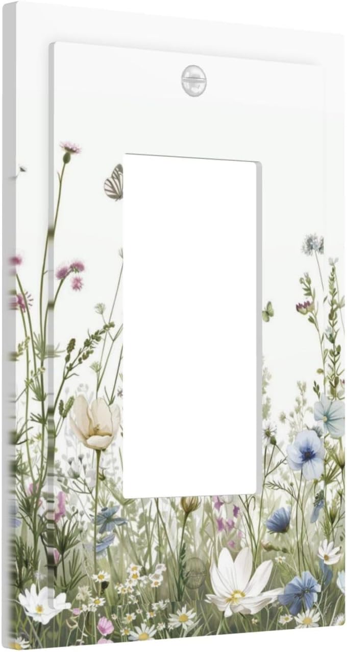Colorful Wildflowers Daisy Plant Butterfly Floral Decorative Outlet Covers 1 Gang Single Rocker Light Switch Cover Plate Wall Plates GFCI Faceplate for Bed Room Living Room Decor