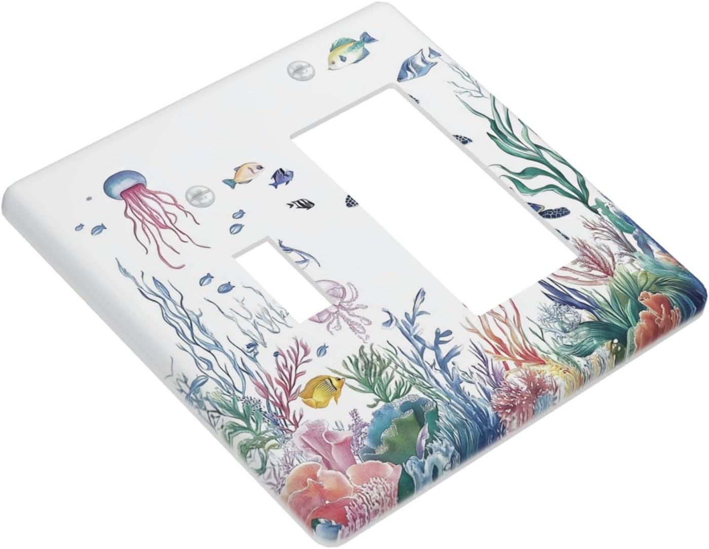 Blue Sea Turtle Ocean Fish Octopus Coral Outlet Covers 1 Toggle 1 Rocker Combination Decorative Wall Plate Electrical Switch Plates Light Switch Cover Plate For Bathroom Kids Room Decor