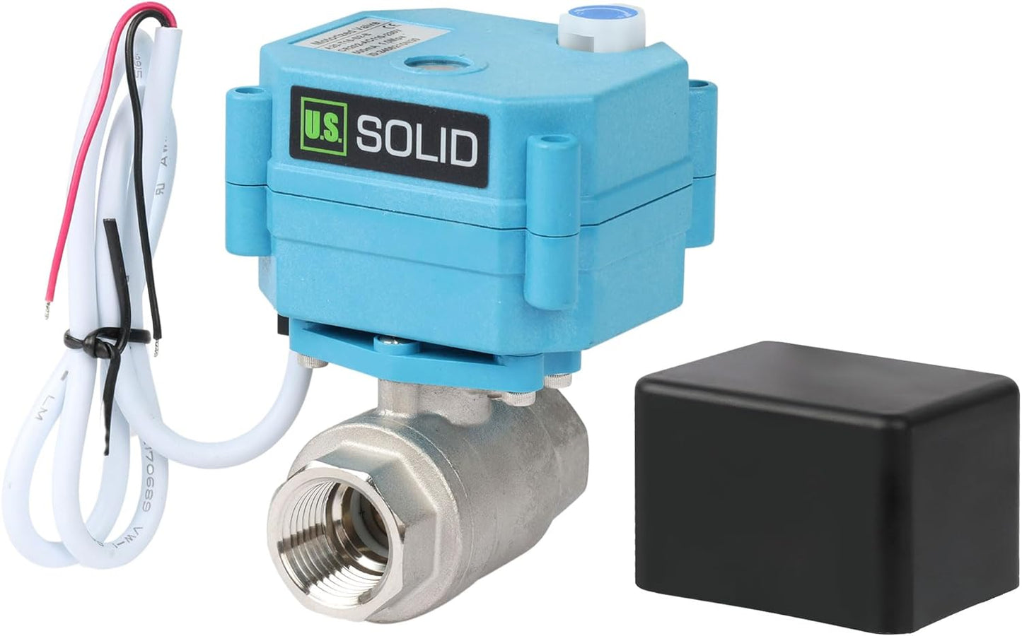 U.S. Solid Motorized Ball Valve - IP67 1/2inch Stainless Steel Ball Valve 110-230V with Waterproof Cover, Full Port, 2 Wire Auto Return, Normally Closed