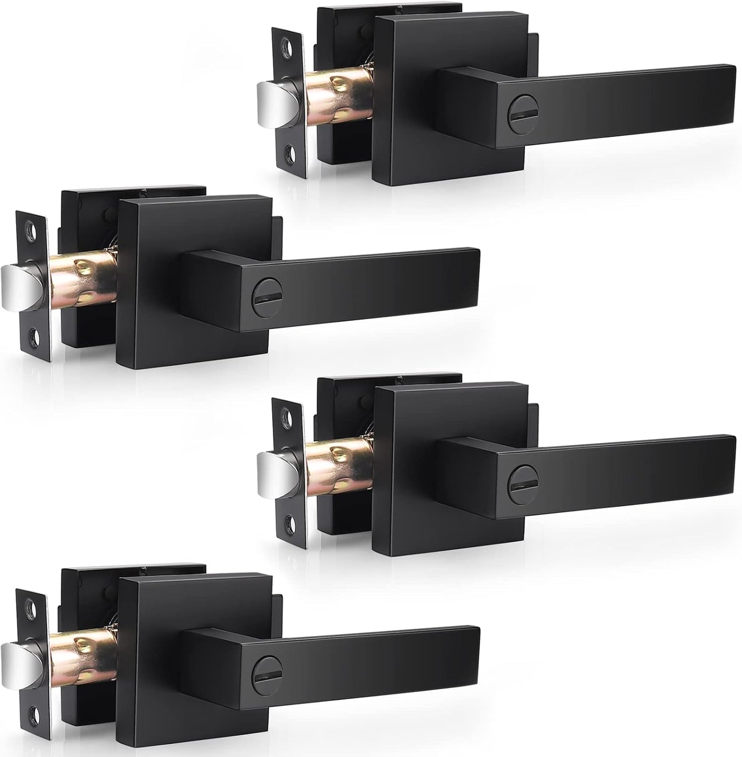 Probrico 4 Pack| Matte Black Square Privacy Door Levers Bed Bath Door Handles, Heavy Duty Interior Keyless Door Locks for Left or Right Sided Doors