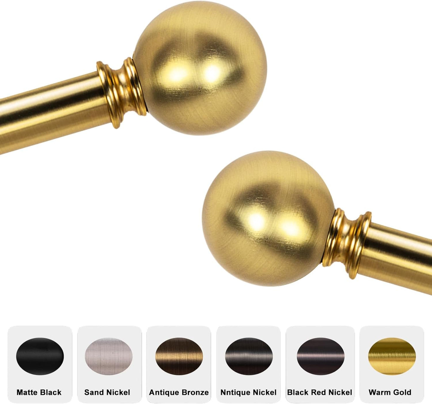 Curtain Rods for Windows 18 to 88 inches,1 Inch Modern Metal Drapery Rods,Adjustable Heavy Duty Curtain Pole with Round Finials(18"-88"Warm Goldenel)