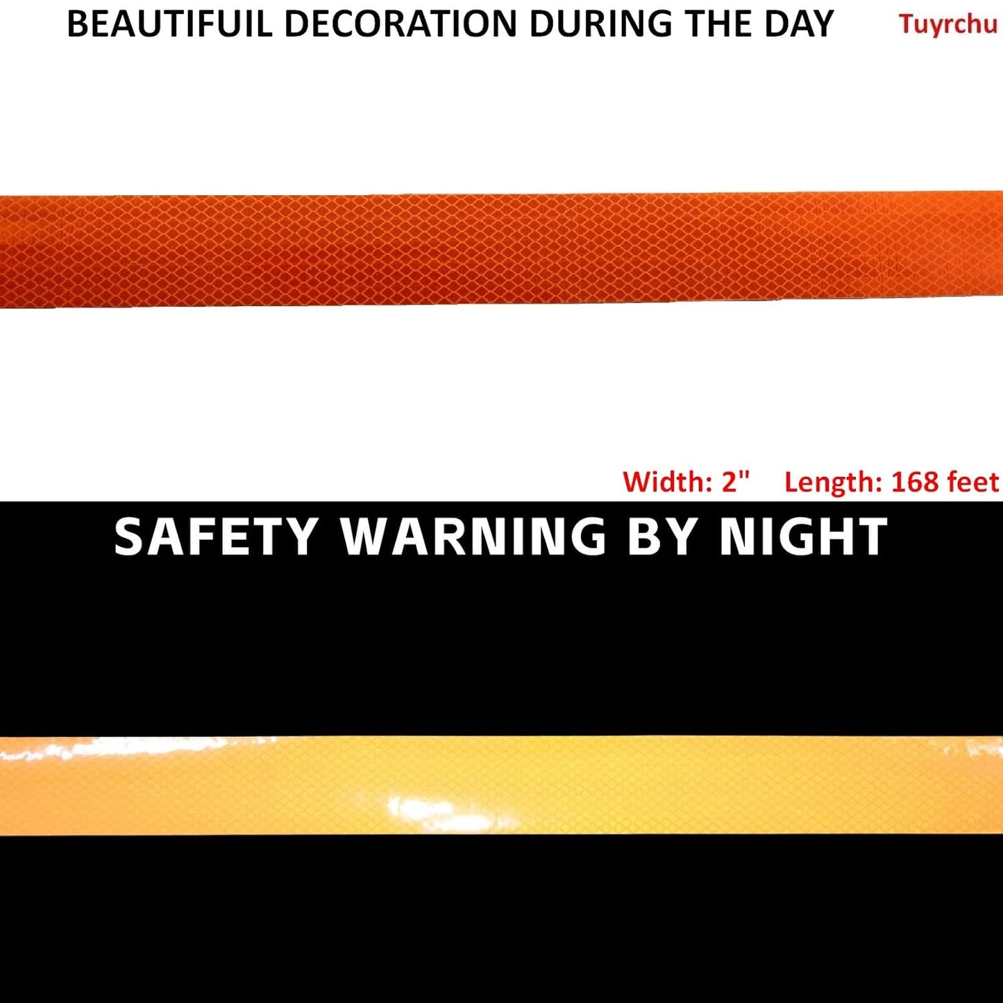 Non Fading Orange Reflective Tape Outdoor Waterproof 2 inch, High Visibility Warning Industrial Marking Tape,Safety Stickers (68 feet)
