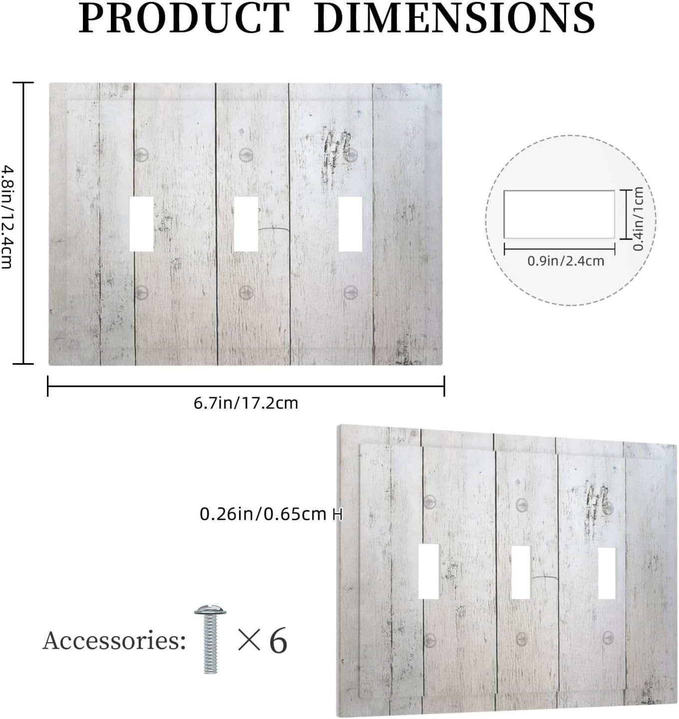 Rustic White Grey Wood Grain Decorative Switch Plates 3 Gang Wall Plate Triple Toggle Light Switch Cover Electrical Wall Panels Faceplate for Bedroom Bathroom Decor