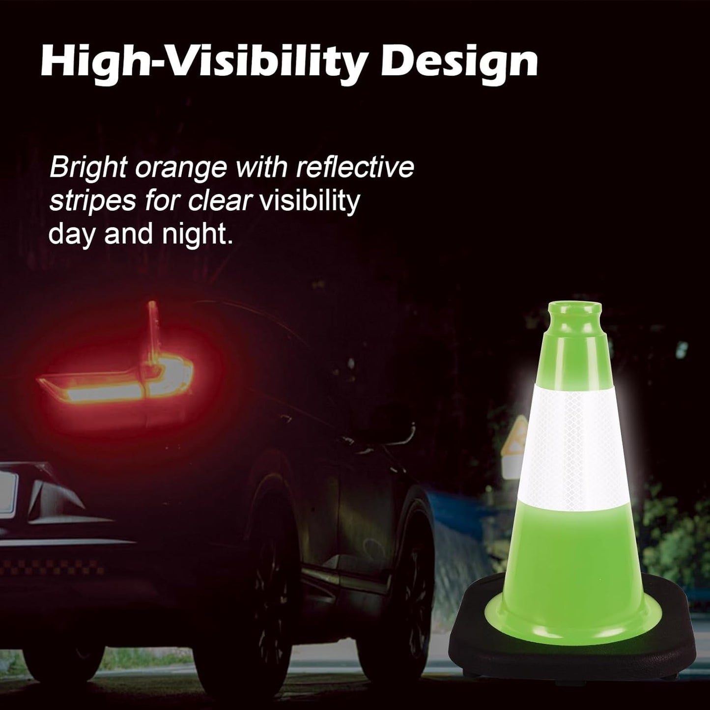 6 Pack 12 Inch Green Traffic Cones with Reflective Tape, Black Base Sport Training Cones for Soccer, Agility Drills, Driveway Safety and Marking (6, Green, 12 Inch)