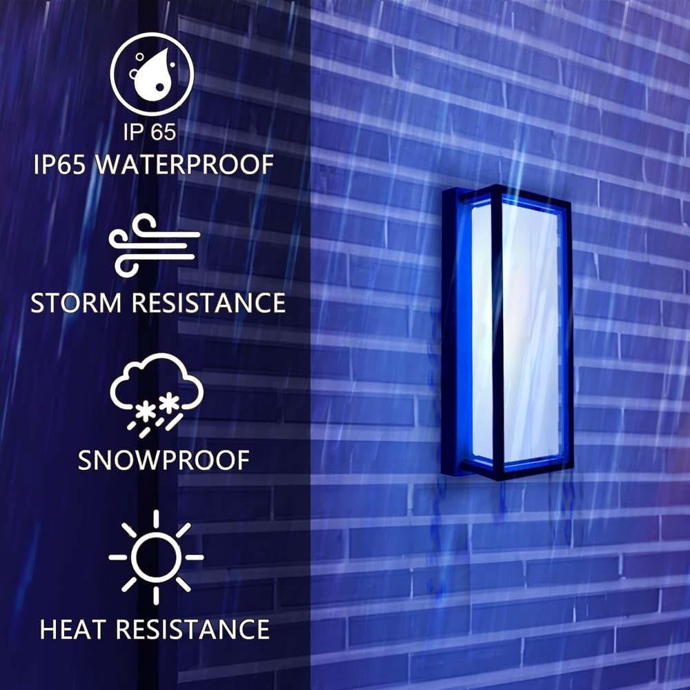 Color Changing Outdoor Wall Lights, Ambiance Exterior Wall Lights Up Down Lights Outdoor, Waterproof Square Porch Lights 2.4GHz WiFi APP Control Outdoor Light Fixture for Home Theater