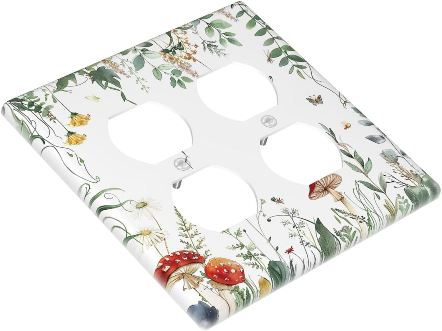 Outlet Covers Sage Plant Red Mushroom Butterfly Wild Flower 2 Gang Double Duplex Decorative Light Switch Covers Electrical Wallplates Socket Faceplate For Bed Room Kids Room Decor
