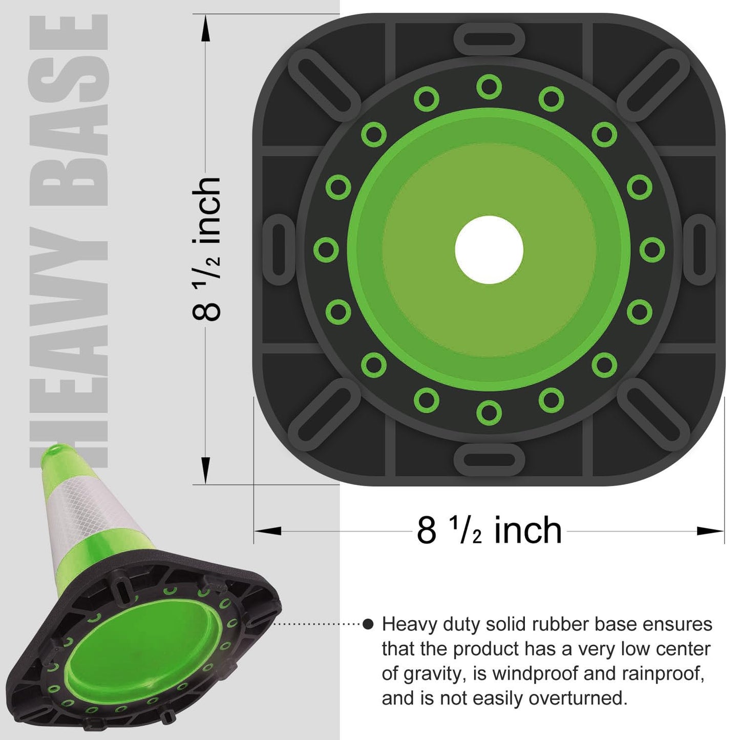6 Pack 12" Inch Green PVC Traffic Cones with Heavy-Duty Base, High-Visibility All-Weather Safety Cones for Road Construction, Parking Lot, and Garage Use (6, Green, 12" Small)