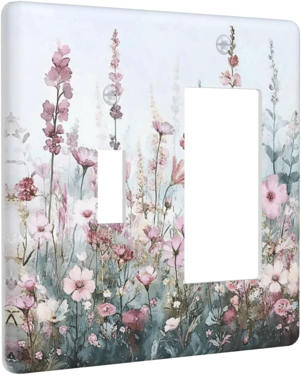 Pink Floral Watercolor Botanical Wildflowers Outlet Covers 1 Toggle 1 Rocker Combination Decorative Wall Plate Electrical Switch Plates Light Switch Cover Plate For Bed Room Living Room Decor