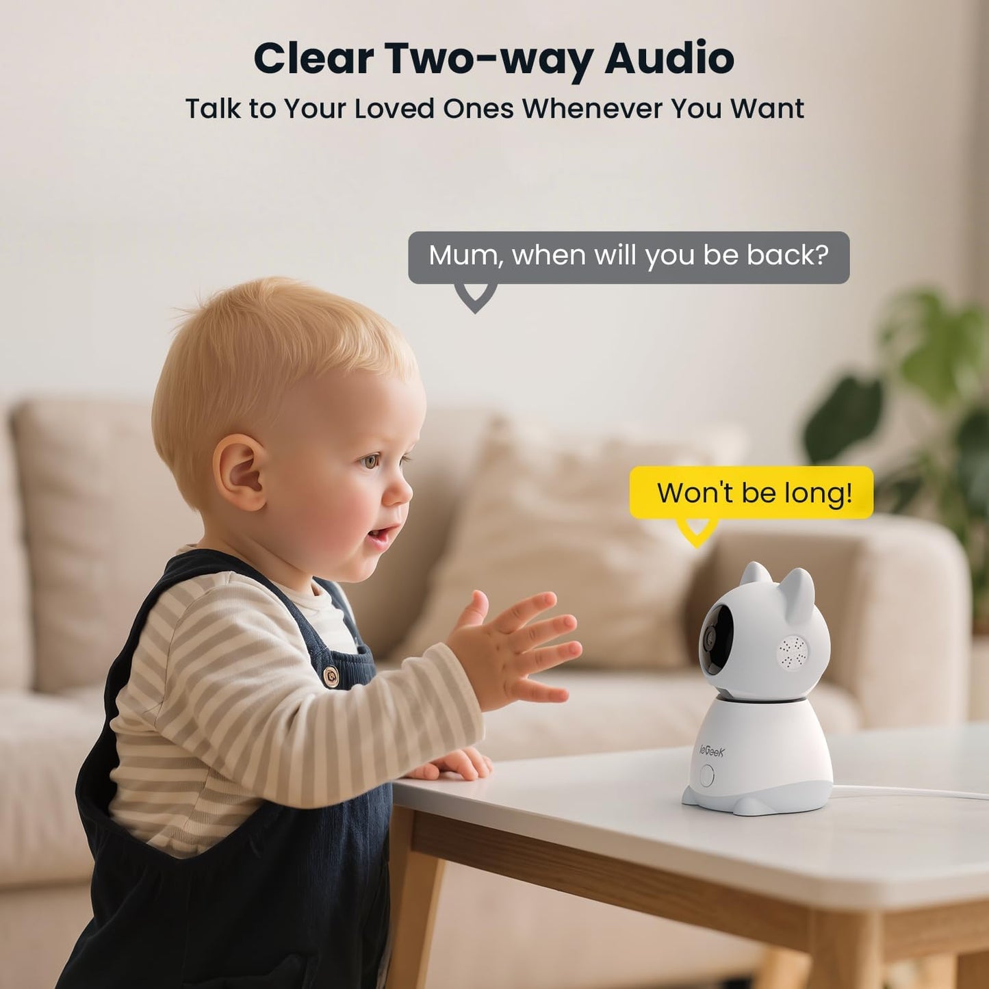 ieGeek Baby Monitor with 5" HD Screen, 2K Camera & Night Vision – WiFi/No-WiFi Dual Mode, PTZ, Cry/Motion Detection, 2-Way Audio, Temp/Humidity Sensor, Auto Tracking, Secure App & Remote Contro
