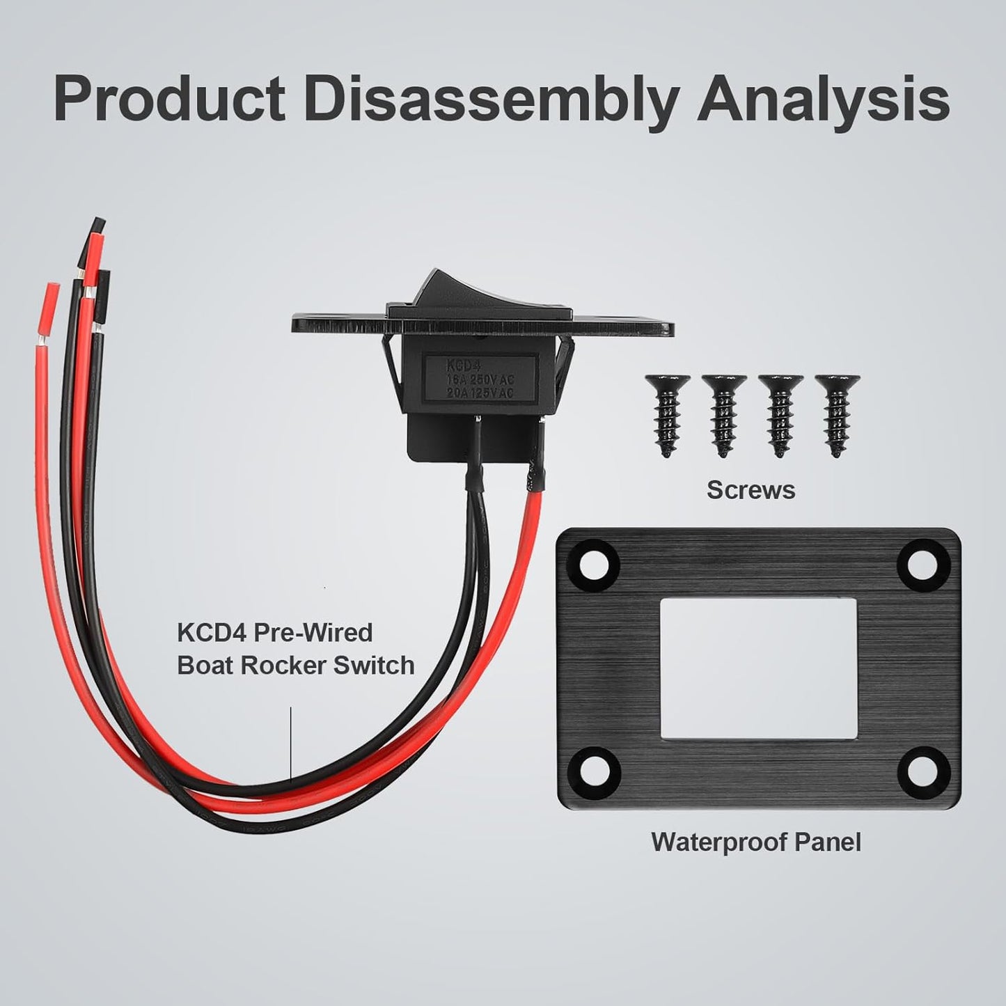 1Pcs Black KCD4 Boat Rocker Switch 2-Position 4-Pin Pre-Wired DPST Panel Switch 16A 250VAC 20A 125VAC, CE