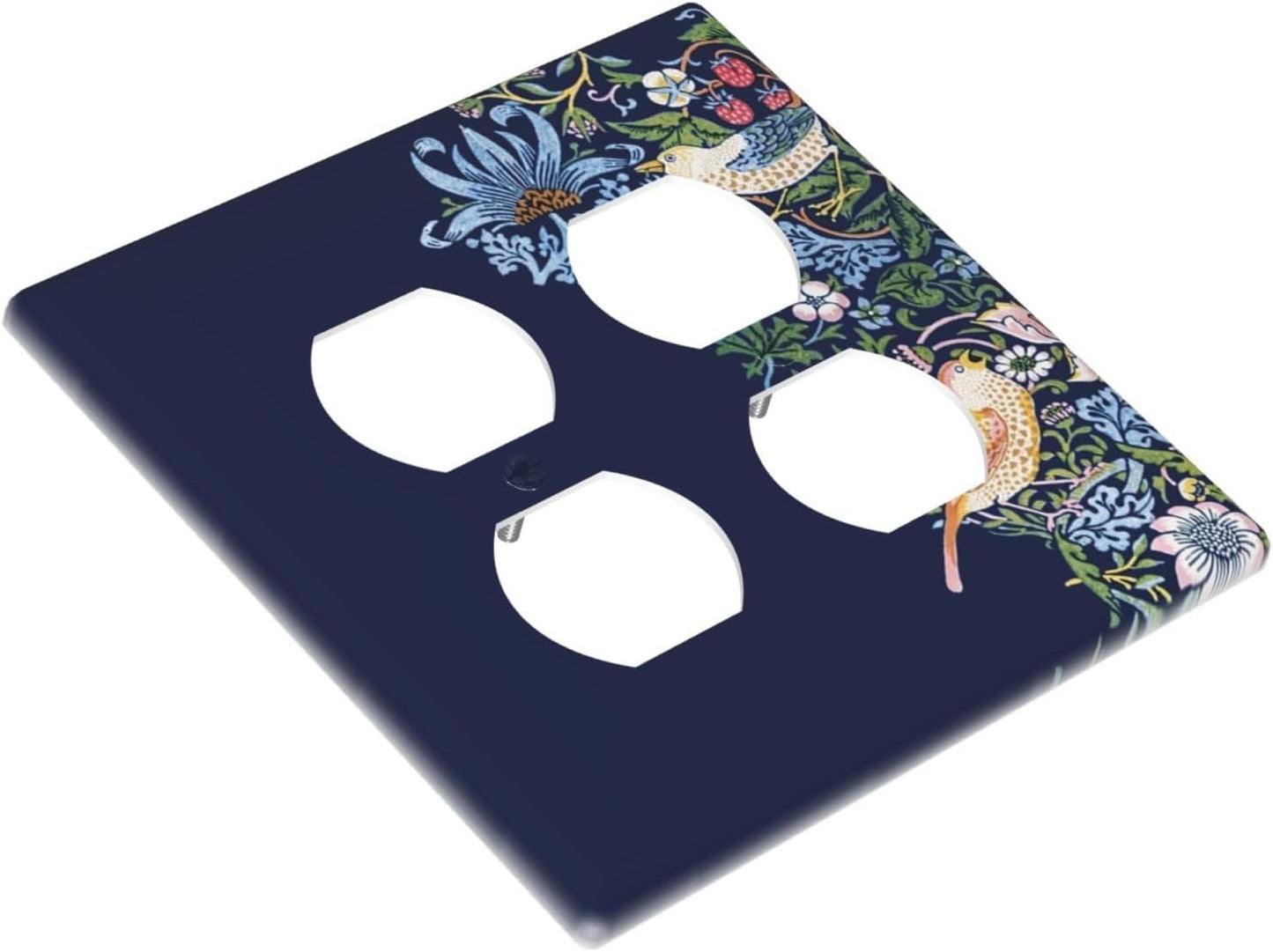 Decorative Outlet Covers Vintage Blue Morris Strawberry Thief Bird Flower 2 Gang Wall Plate Cover Double Duplex Receptacle Two Switch Light Switch Cover Plate Faceplate