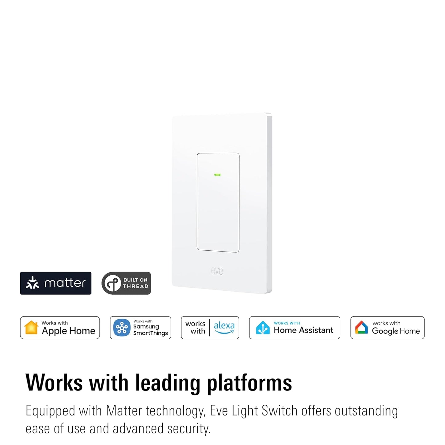 Eve Light Switch (Matter) 2-Pack – Smart Wall Switch for Apple Home, Alexa, Google Home, SmartThings; for Single-Pole & 3-Way switches; Thread, Requires Thread Router & Neutral Wire; UL-Certified