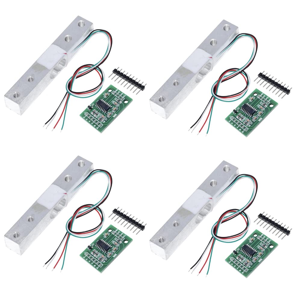 ShangHJ 4 Sets Digital Load Cell Weight Sensor + HX711 ADC Module Weighing Sensor for Arduino DIY Portable Electronic Kitchen Scale Kit (5kg)
