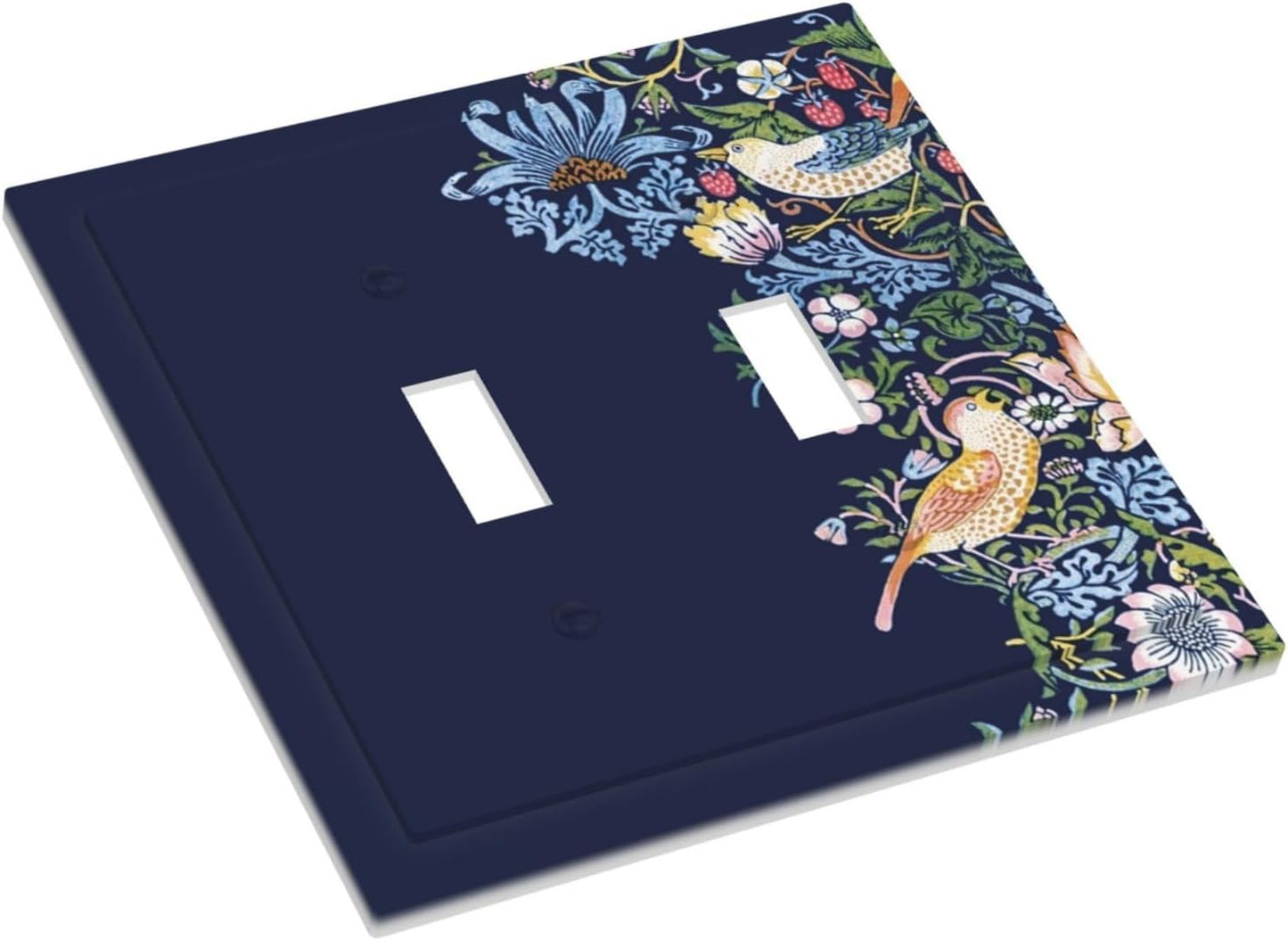 Decorative Light Switch Cover Plate Vintage Blue Morris Strawberry Thief Bird Flower 2 Gang Wall Plate Oversized Double Toggle Two Switch Wall Cover Plate Dual Faceplate
