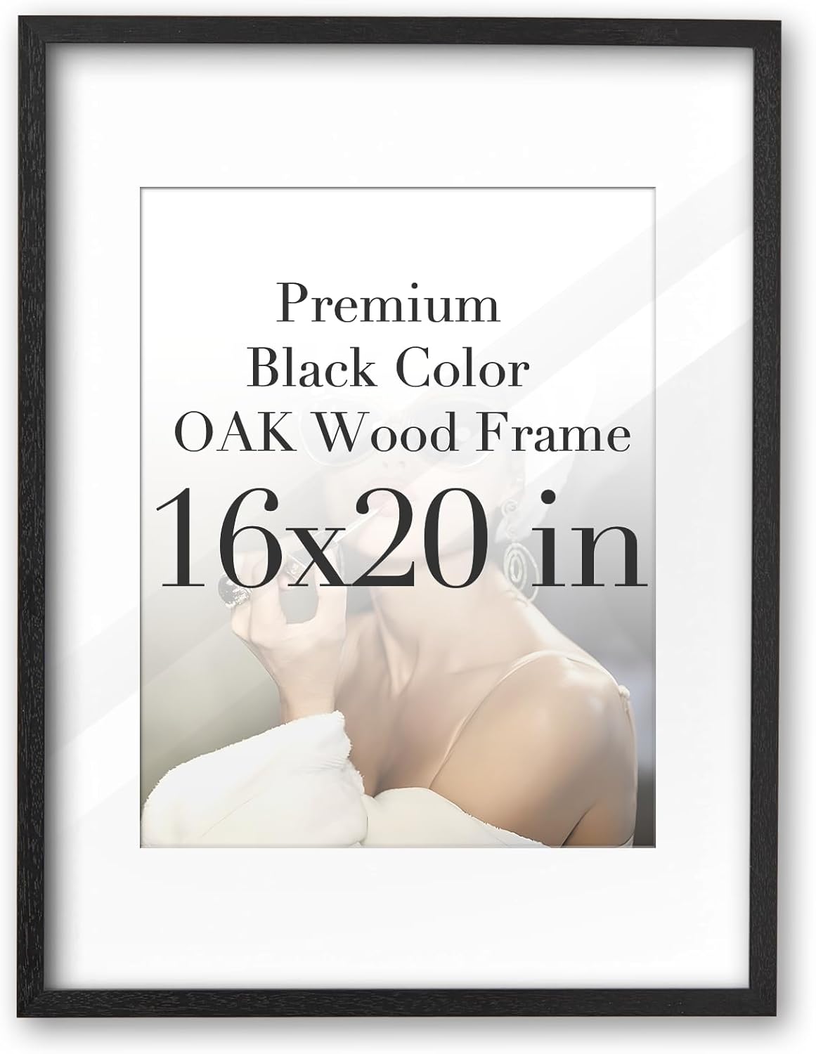 iHery Standard 16x20in Truly Natural OAK Wood Black Color Picture Frame with High Transparency Acrylic Glass Thickened Backboard, Photo Frames Minimalistic Design Narrow Border 1Pack