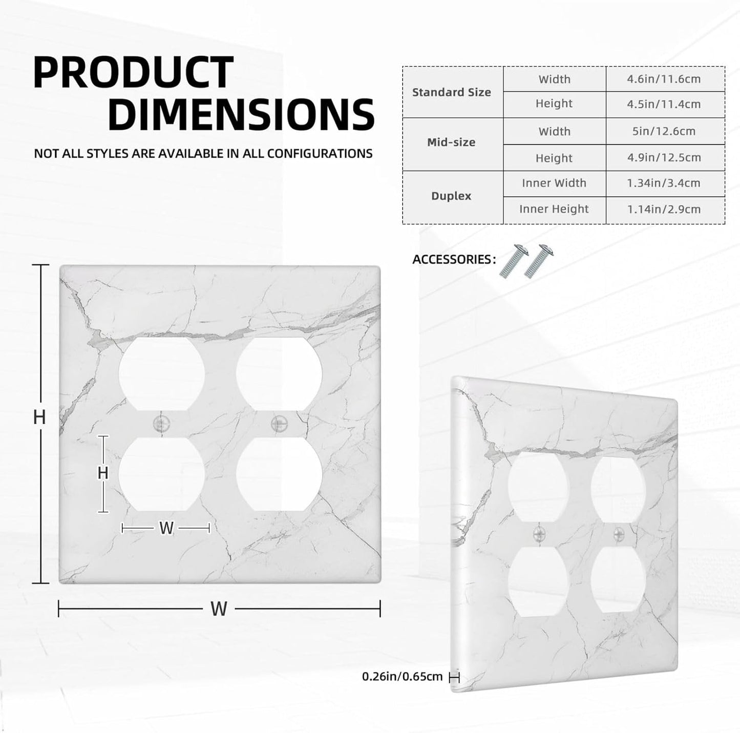 Outlet Covers White Grey Abstract Modern Marble 2 Gang Double Duplex Decorative Light Switch Covers Electrical Wallplates Socket Faceplate for Bathroom Kitchen Decor