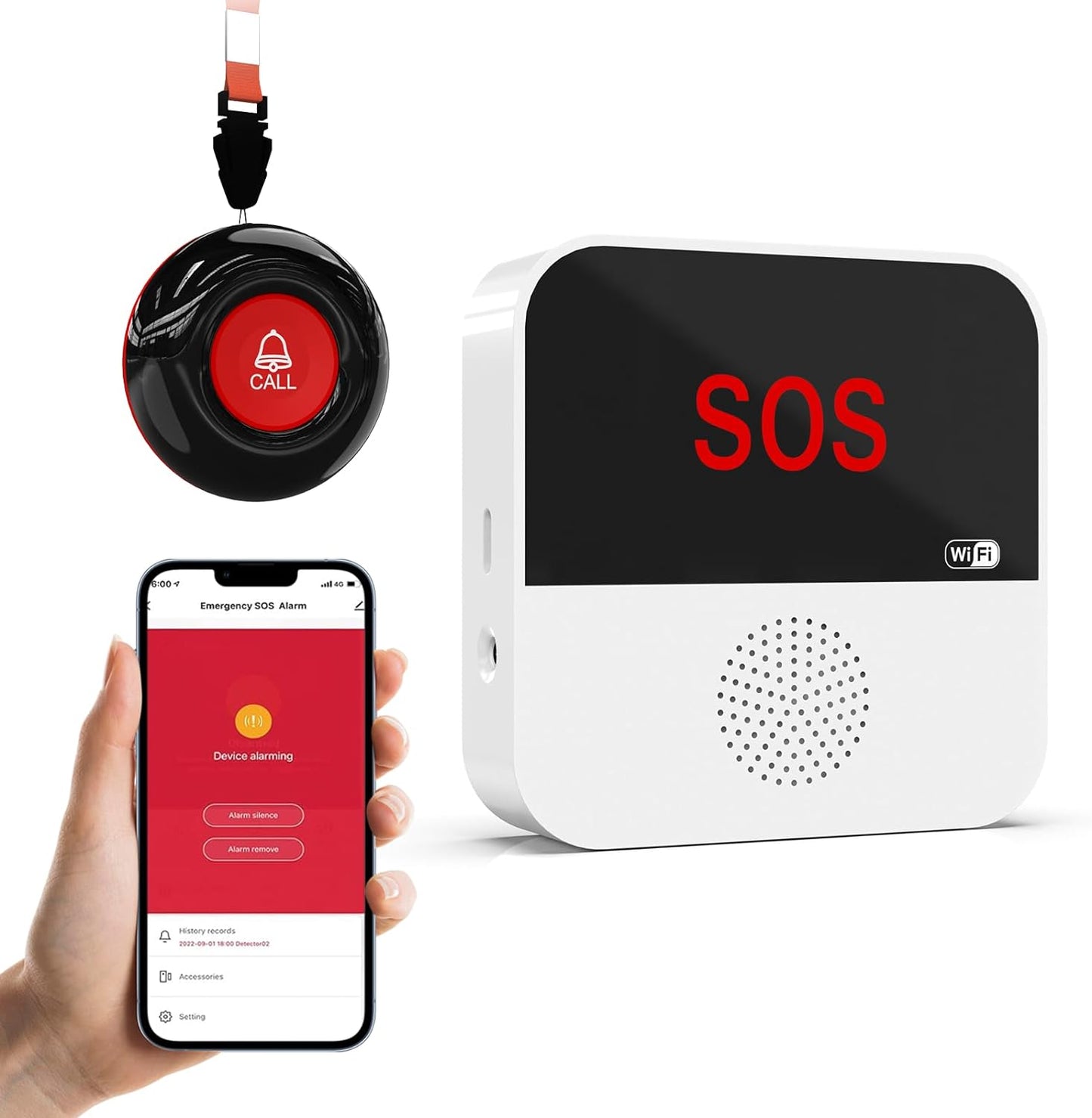 WiFi Smart Wireless Caregiver Pager Call Button Emergency Alert System Life Alert Button for Elderly Patient Seniors Disabled 1 SOS Panic Button 1 Receiver(Only Supports 2.4GHz & No Monthly Fee)
