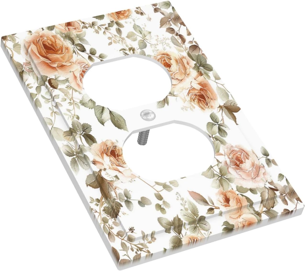 Outlet Covers Vintage Warm Color Orange Flowers And Leaves 1 Gang Duplex Wall Plate Decorative Switch Plates Electrical Receptacle Faceplate Light Switch Cover for Bedroom living Room