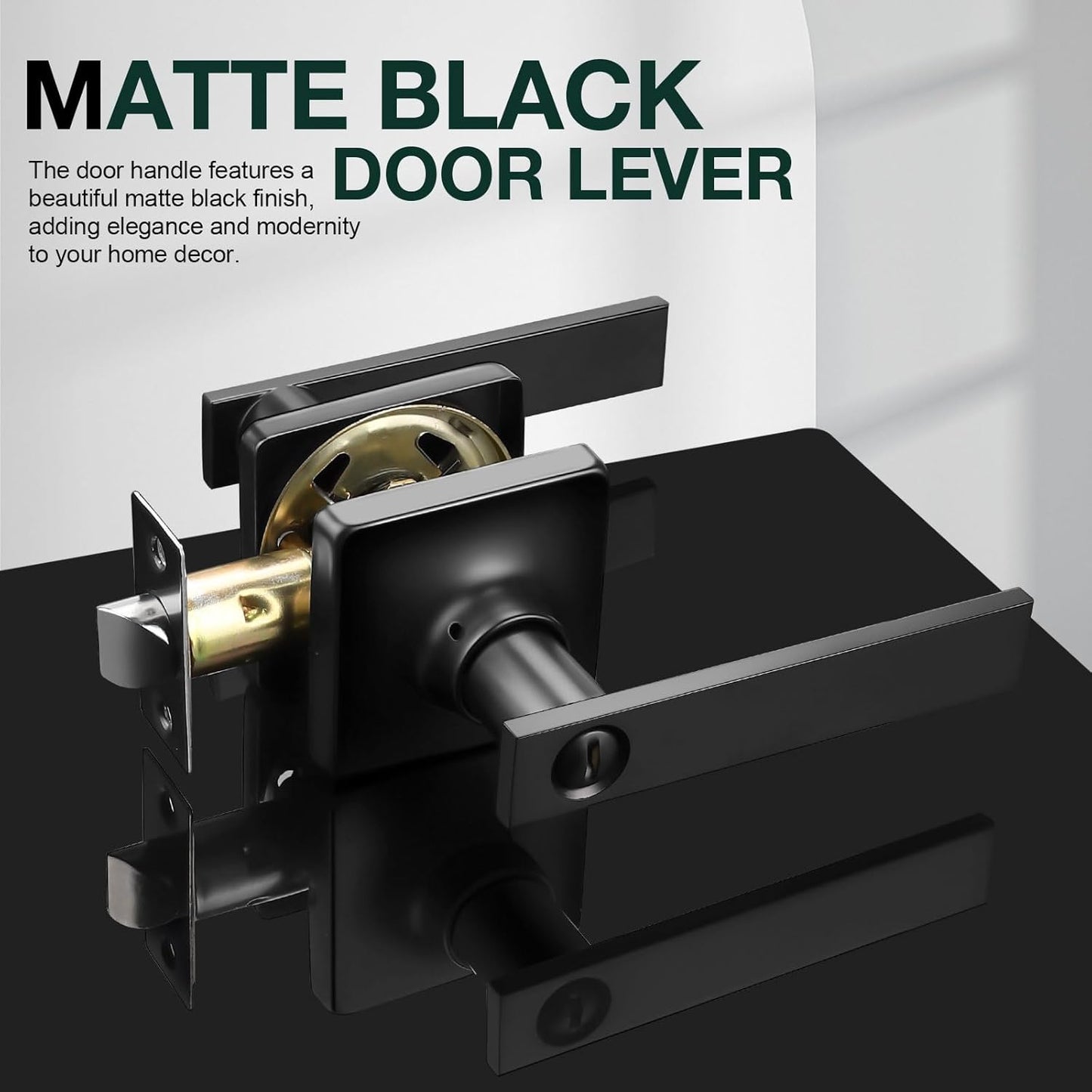 GOBEKOR 10 Pack Privacy Door Levers Black Interior Door Handles with Lock Keyless Matte Black Locks for Bedroom Bathroom