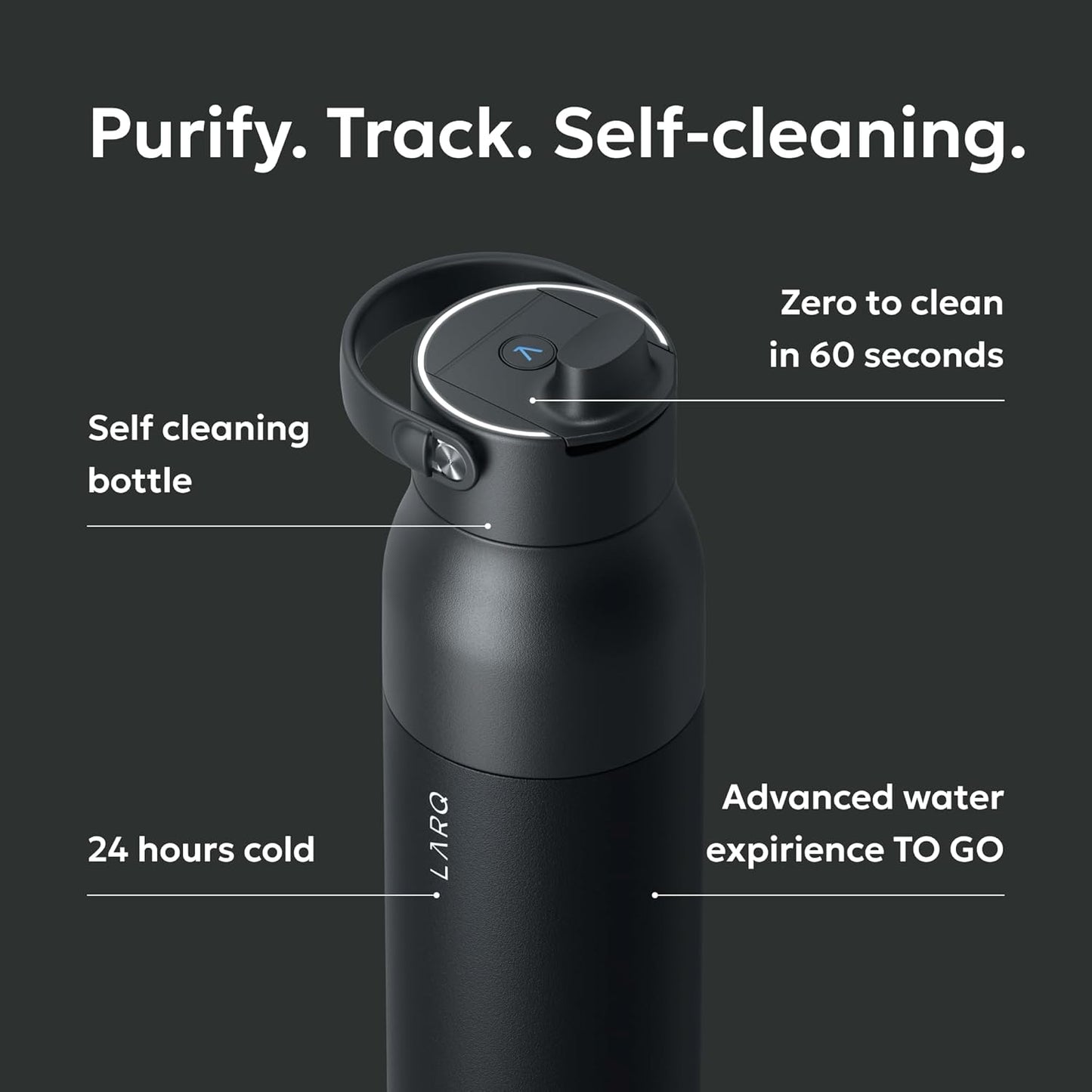 LARQ Bottle PureVis 2 - UV Water Purifier with Self-Cleaning, App Hydration Tracking, Filter Straw, Detachable Handle, Double-Wall Insulated