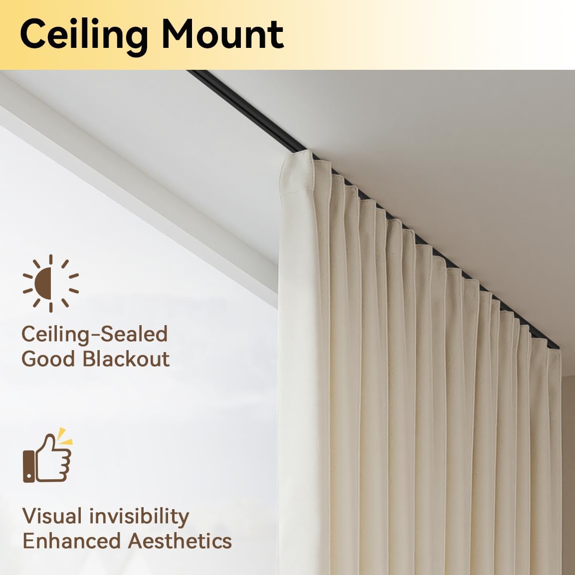 Curtain Track, Ceiling Curtain Track for Room Divider, Ceiling Mount Rail Set with Roller Hooks, Black, 12ft - 18ft