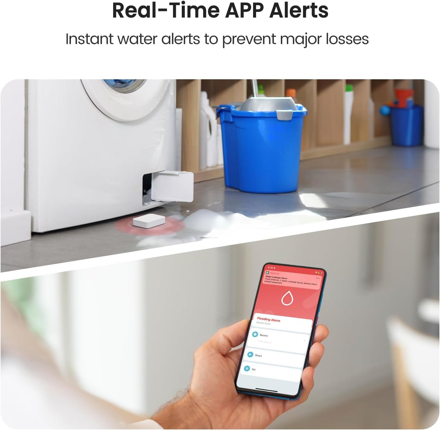 TREATLIFE WiFi Water Leak Detector 1 Pack, Smart 2.4GHz Water Sensor Alarm with App Alerts, Compatible with Alexa, Google Home, Wireless Water Leak Sensor for Home, Basement, Kitchen, Bathroom