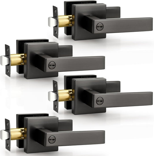 Probrico Gunmetal Black Privacy Locking Door Lever Handles, Grey 4 Pack Interior Lockset for Bedroom & Bathroom