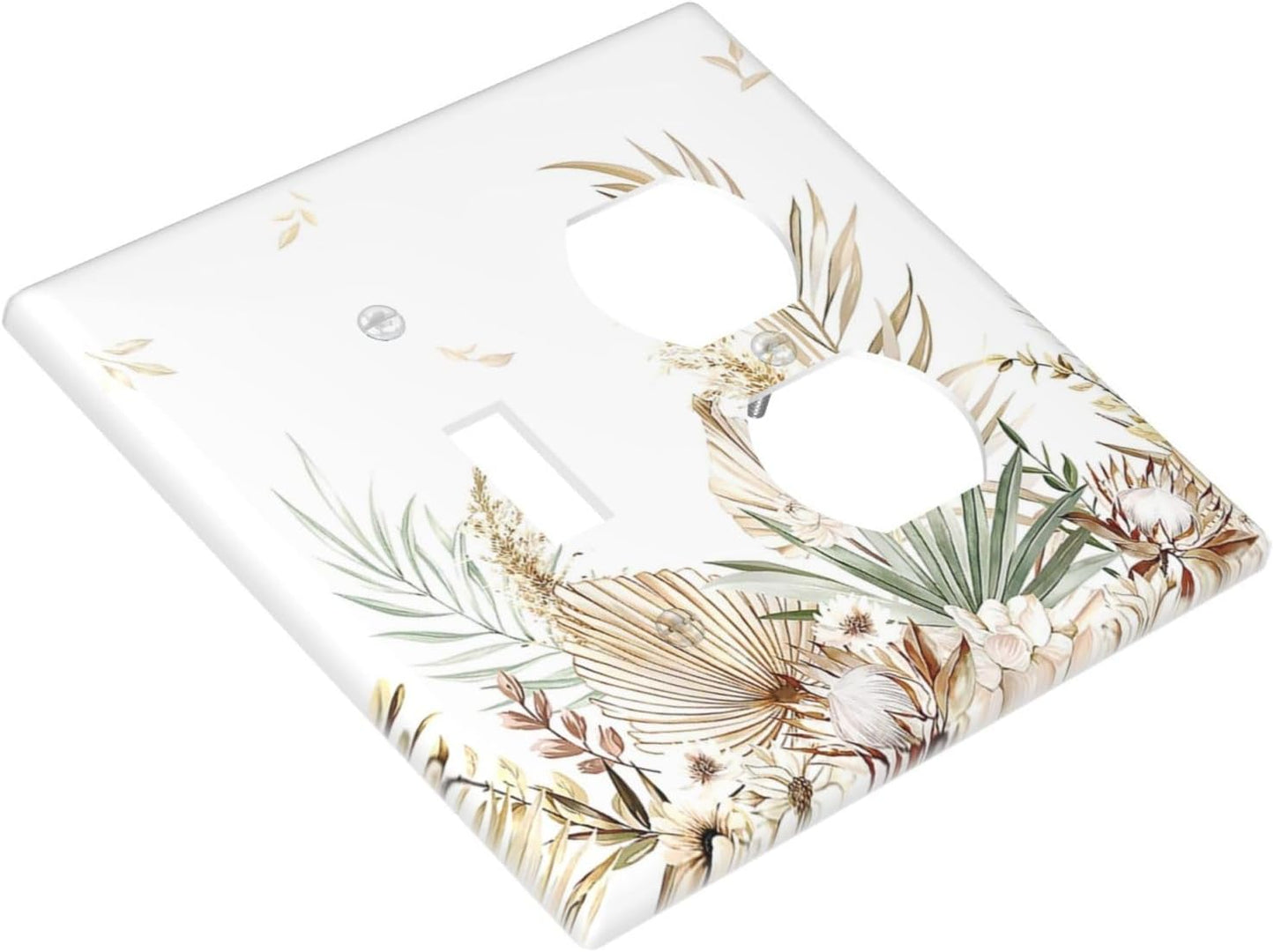 Wallplates Boho Leaves Watercolor Tan Leaf Floral Plant 1 Toggle 1 Duplex Switch Plate Electrical GFCI Faceplate Decorative Light Switch Covers for Bedroom Home Decor