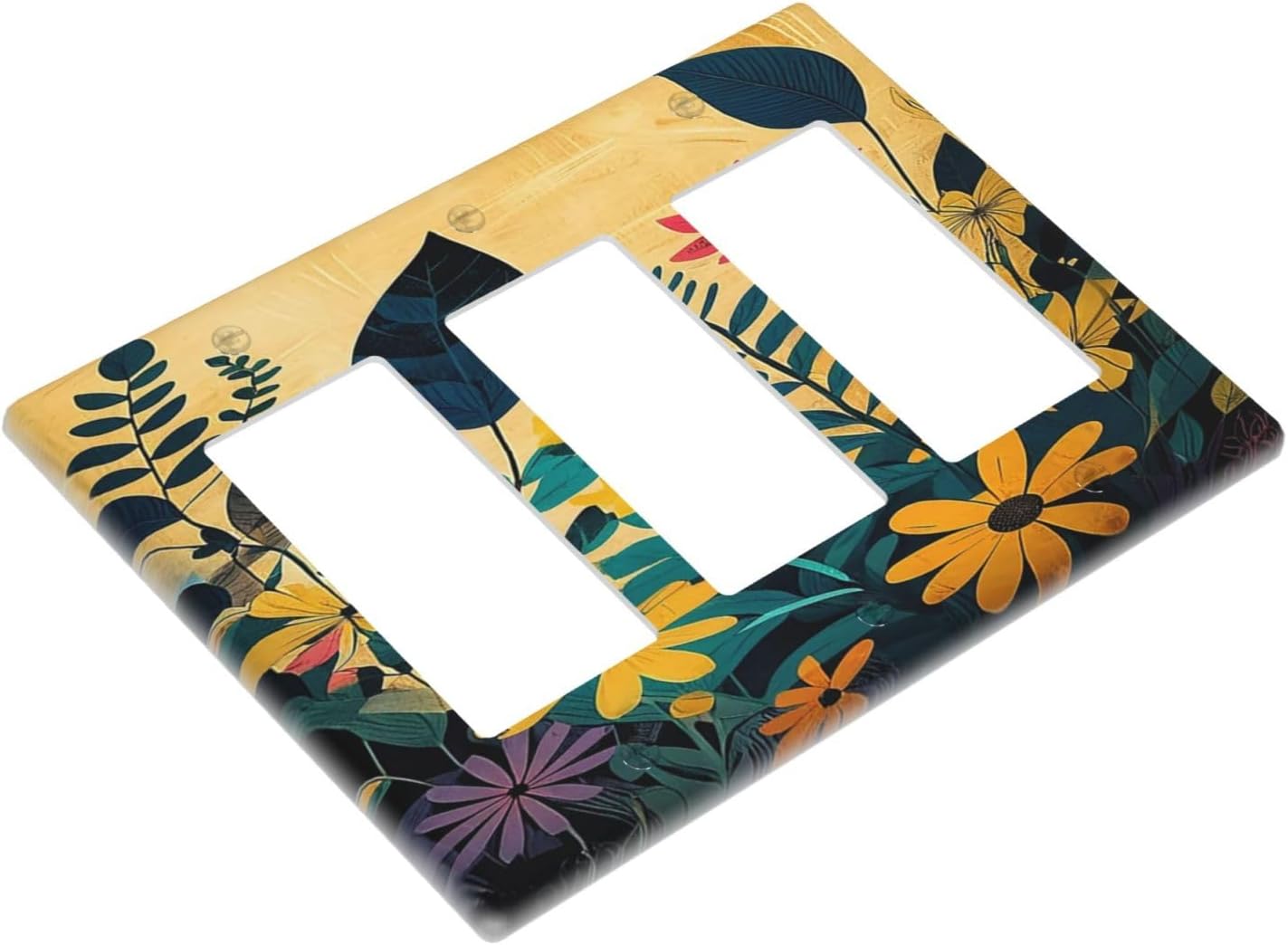 Abstract Minimalist Floral Botanical Boho Flower Triple Rocker Light Switch Covers 3 Gang Outlet Cover Wall Plates Decorative Switch Plates Electrical GFCI Faceplate Switchplate 4.49 X 6.38 IN