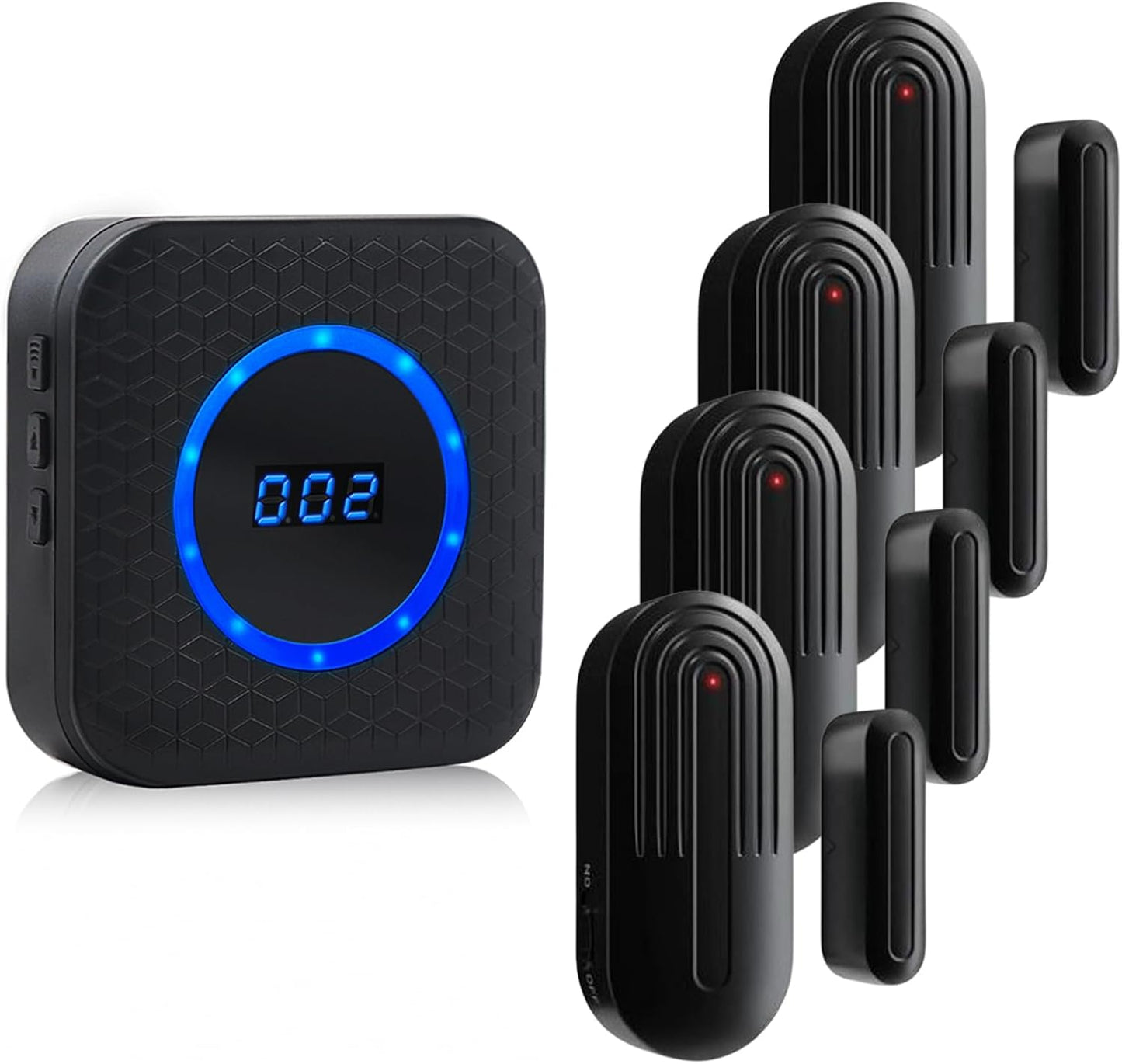 Wireless Door Chime for Business Home Office When Entering Door Alarms When Opened with 800Ft Range 55 Chimes 5 Volume Levels (1 Receiver & 4 Sensor)
