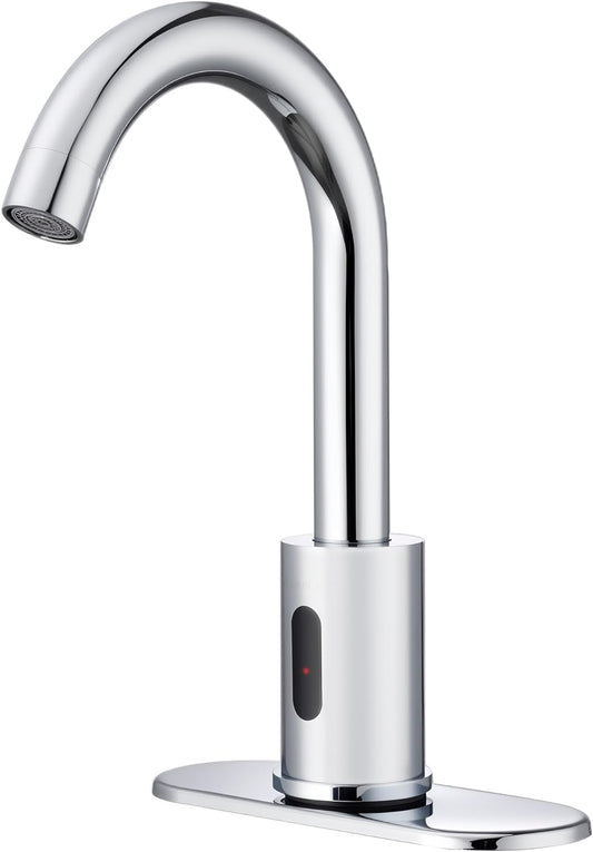 Touchless Bathroom Faucets for 1 or 3 Hole, Tall Body Automatic Bathroom Sink Faucets with Deck Plate,Silver Motion Sensor Commercial Faucets for Bathroom&Kitchen,360° Swivel Spout,Chrome