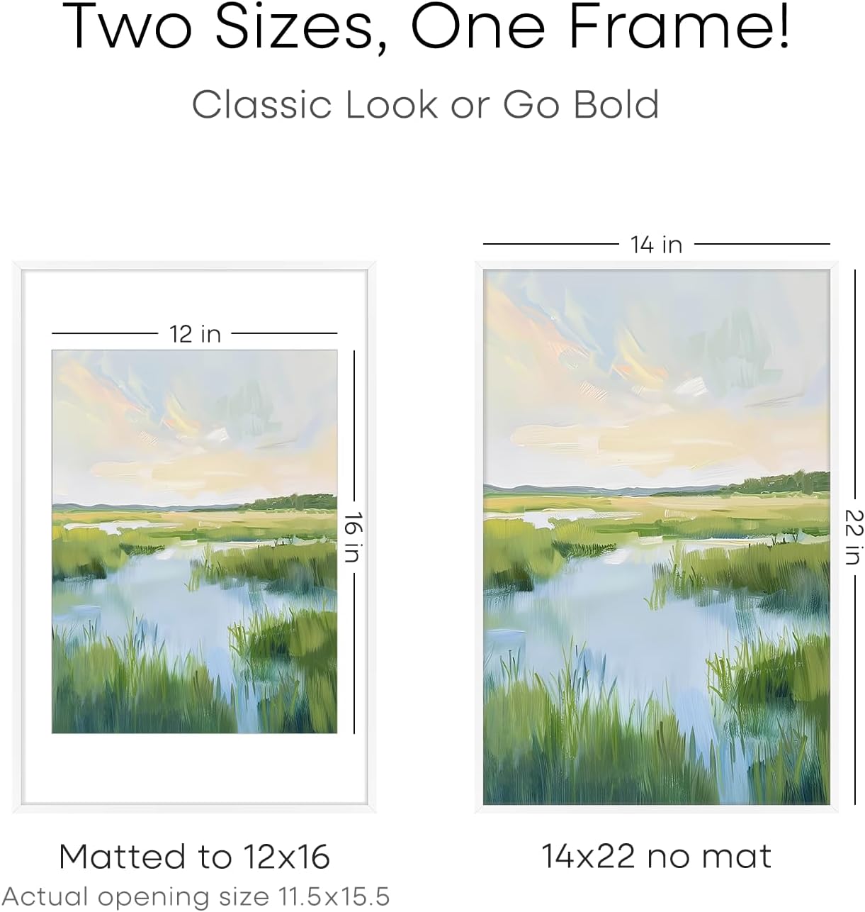 Homeforia 14x22 Picture Frame White, High End Metal 14 x 22 Poster Frames with Mat 12 x 16 for Photo, 14x22 White Frame Matted to 12x16 inch Print, 22x14 Thin Frame, Tempered Glass, Wall Kit, Set of 1
