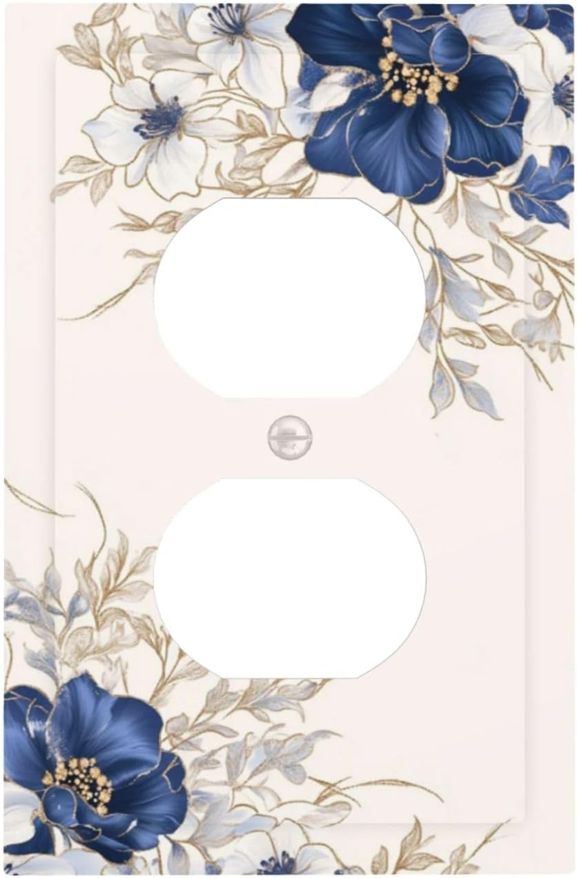 Decorative Outlet Covers Rustic Blue Beige Flower Peony Floral 1 Gang Duplex Light Switch Cover Plate Unique Wall Plates for Electrical Outlets Switch Plate Covers for Bedroom Home Decor