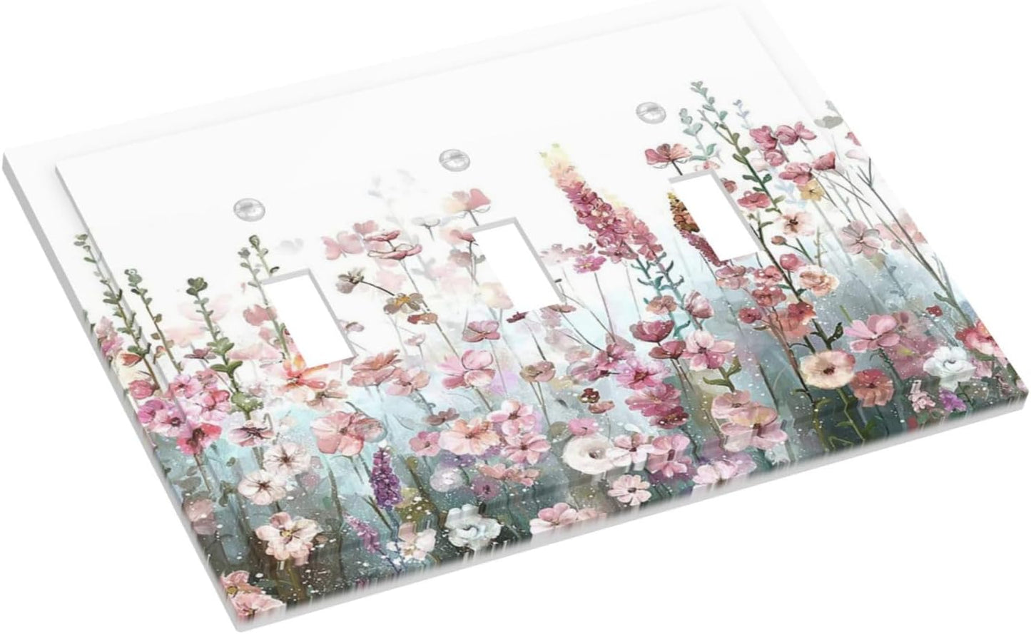 Colorful Flowers Pink Floral Watercolor Plant Decorative Switch Plates 3 Gang Wall Plate Triple Toggle Light Switch Cover Faceplate Electrical Wall Panels for Bed Room Living Room Decor