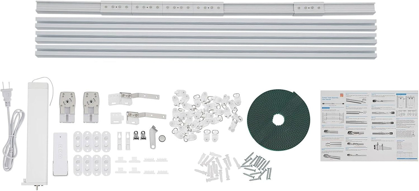 Motorized Curtain Track Kit with Remote & Smartphone App - Compatible with Alexa & Google Home, DIY Electric Curtain Rod for Smart Home, White, 7-14ft Adjustable Length, 88lbs Capacity