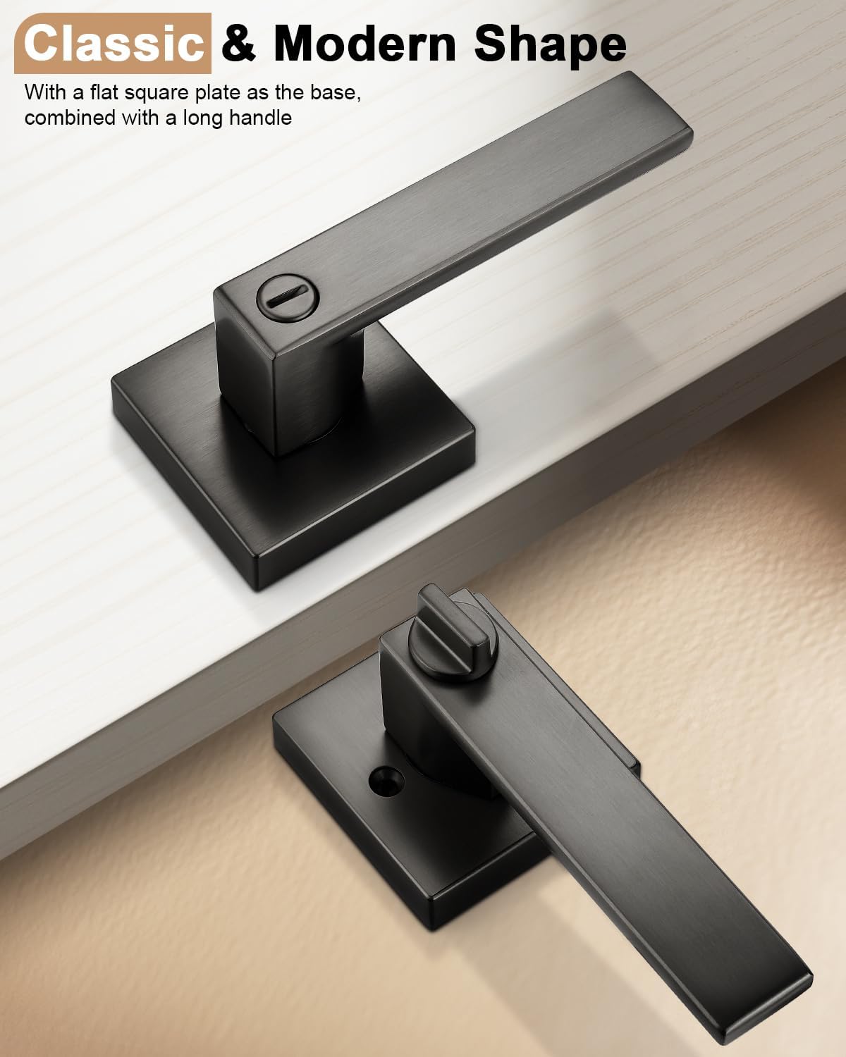Probrico Privacy Gunmetal Black Door Handles for Bedroom Bathroom, 2 Pack Grey Interior Reversible Lever with Lock