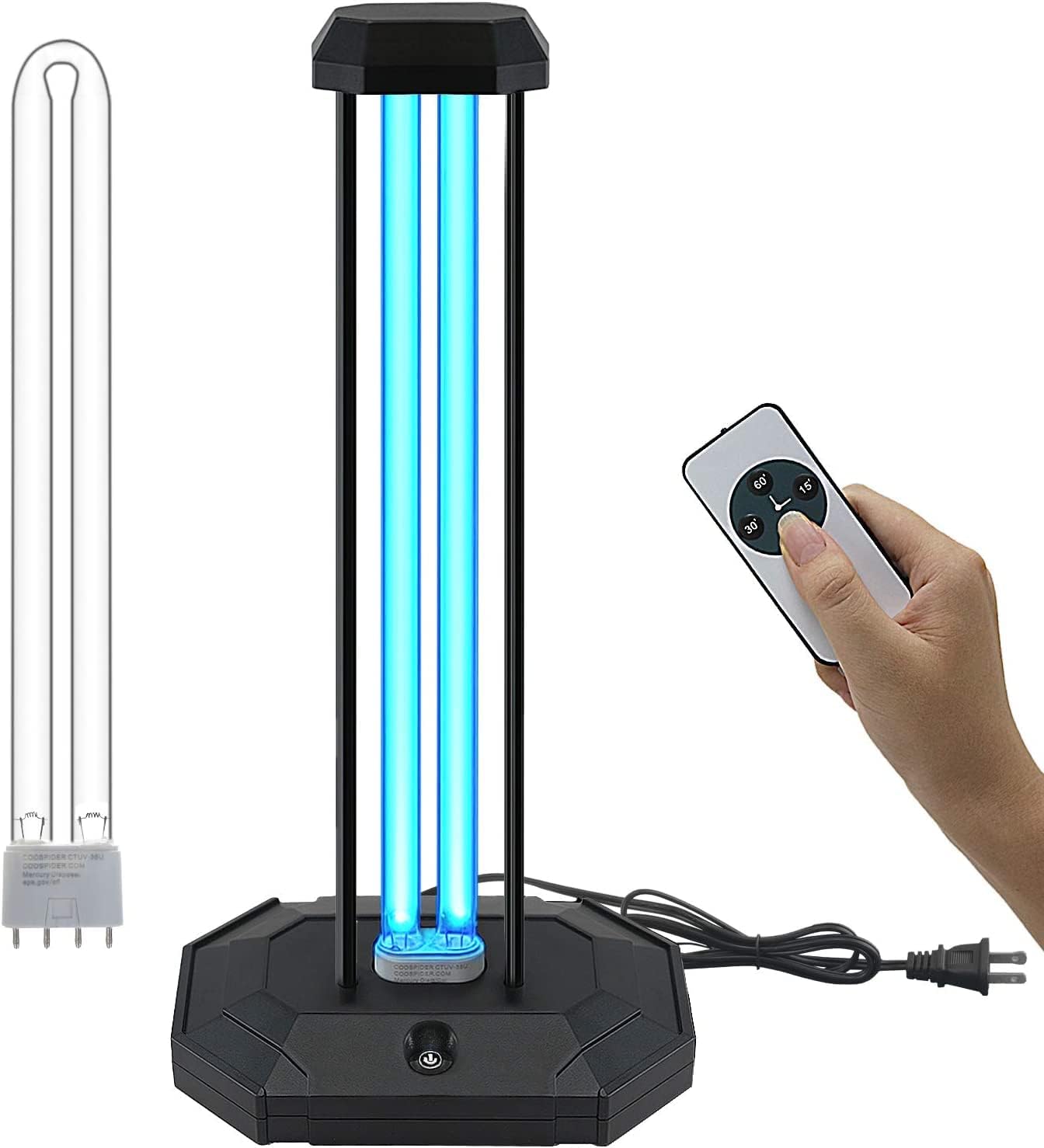BAIMNOCM UVC Lamp 38W, UV Light Sanitizer Bulb, Ozone Germicidal lamp with Remote Control Timer for Bathroom Basement Household Area